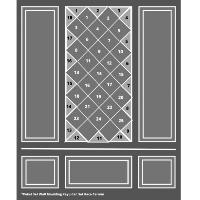 GRATIS LEM Paket Set Wall Moulding Kayu Double LANGSUNG PASANG + Set Kaca Cermin Ukuran Dinding 3M X