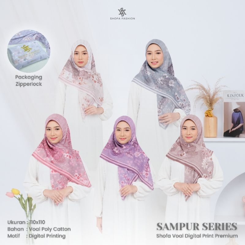 Shofa fashion - SAMPUR Series Hijab segi empat voal motip sublime packing ziperlock