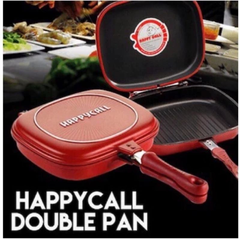Happy Call Double Pan Jumbo 32 Cm Anti Lengket / Alat Penggorengan Panggang Pengukusan Serbaguna Ant