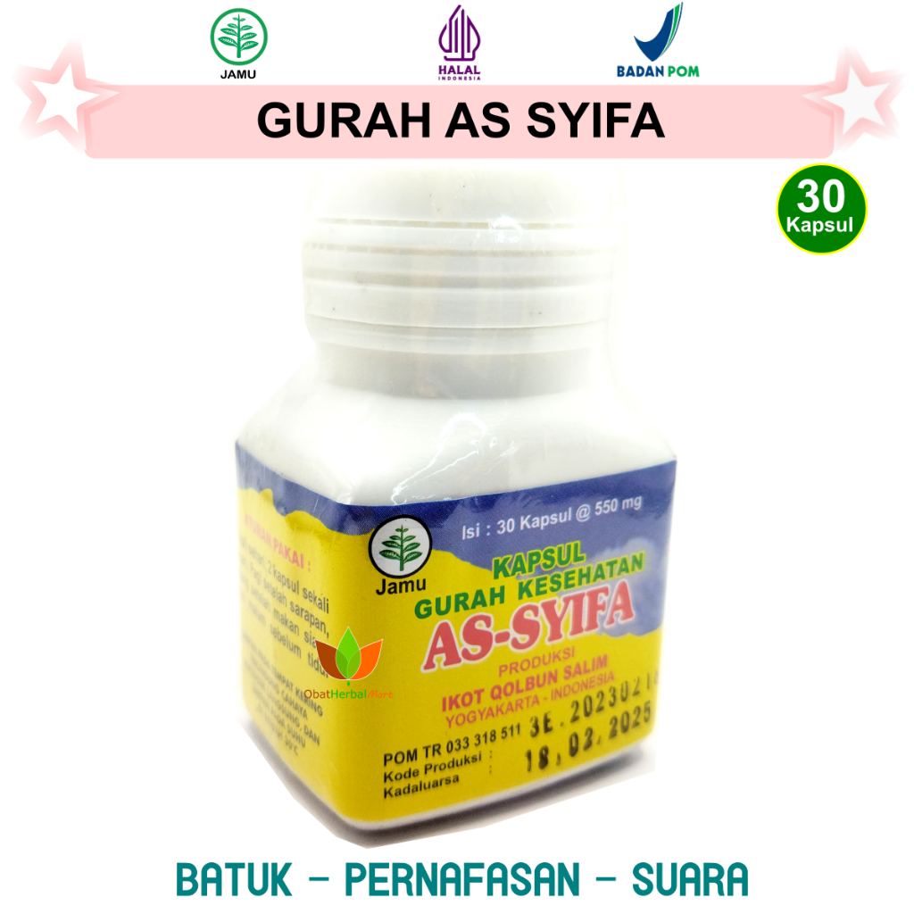 30 KAPSUL OBAT GURAH KESEHATAN AS SYIFA MINUM JAMU HERBAL LENDIR DAHAK TENGGOROKAN PARU PARU SUARA S