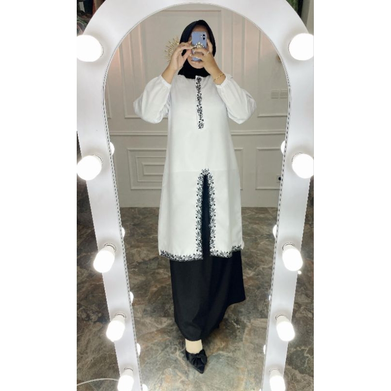 TERMURAH SET ROK TOYOBO BORDIR HITAM PUTIH FULL FURING