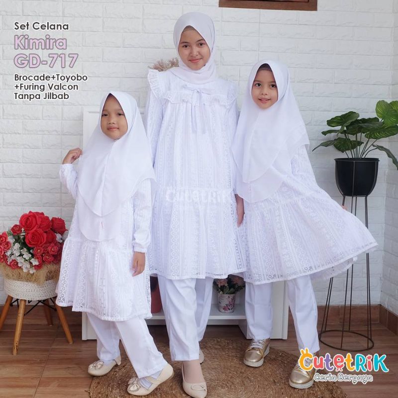 CUTETRIK-SET CELANA CUTETRIK-SETELAN ANAK PEREMPUAN-SETELAN BRUKAT ANAK-SETELAN PUTIH