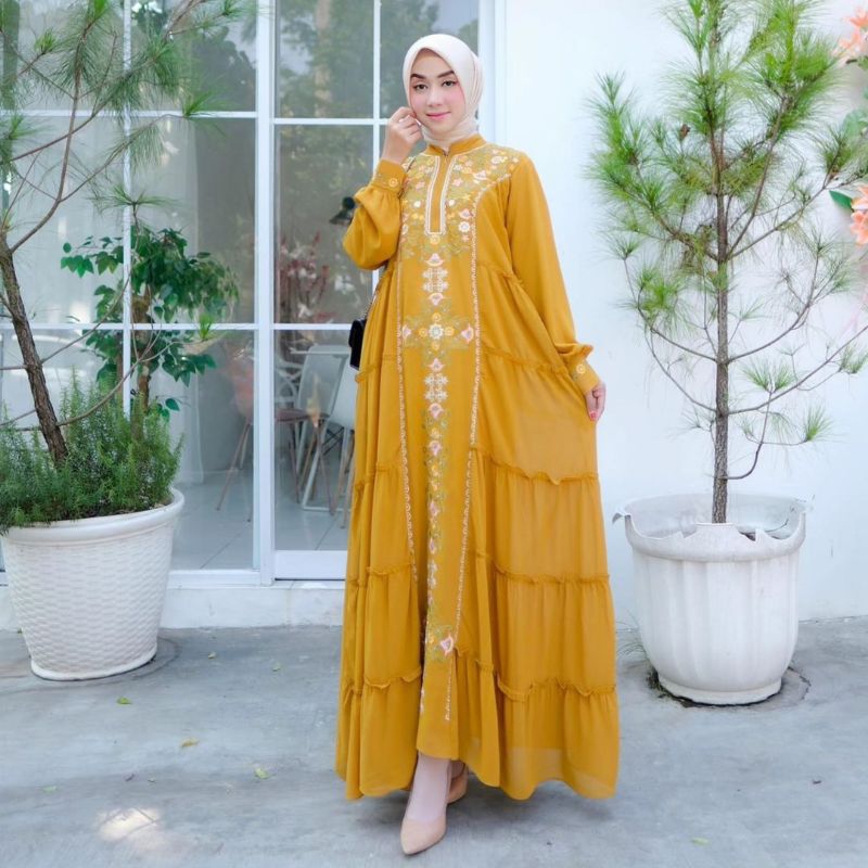 GAMIS CERUTY BABYDOLL KOMBINASI BORDIR ARIANA DRESS KONDANGAN TERBARU 2023 BAJU PESTA WANITA MUSLIM 