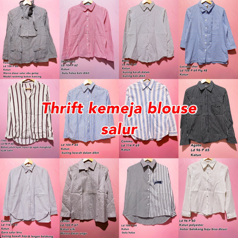 kemeja blouse wanita lengan panjang motif mix salur