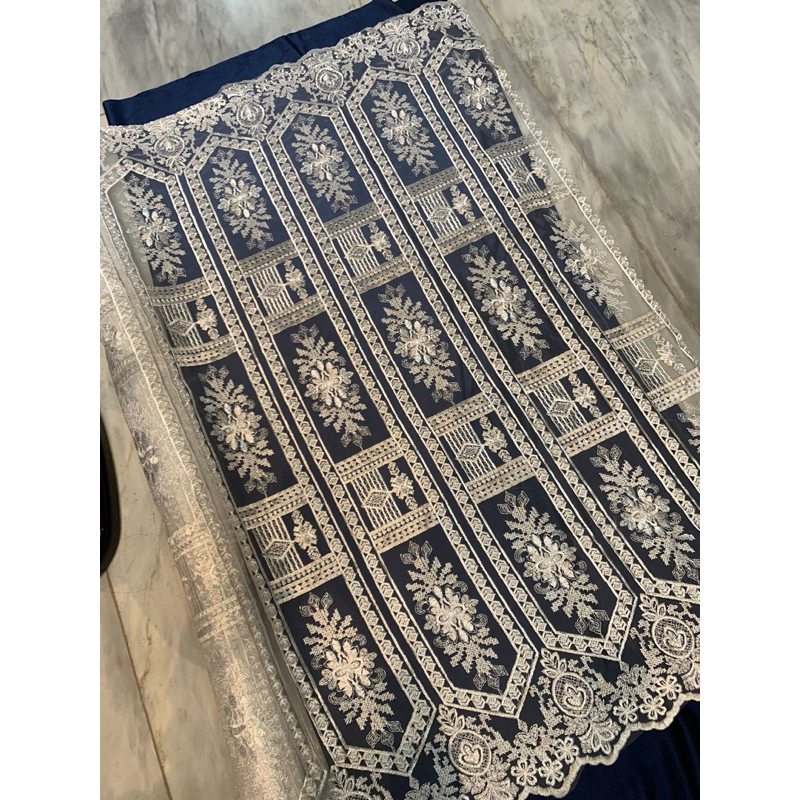 Bahan Kain Brokat Tile Bordir Etnic Athena Warna Broken white Putih