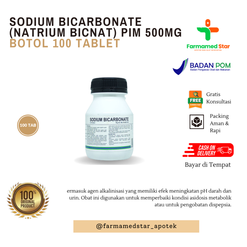 SODIUM BICARBONATE (NATRIUM BICNAT) PIM 500MG BOTOL 100 TABLET