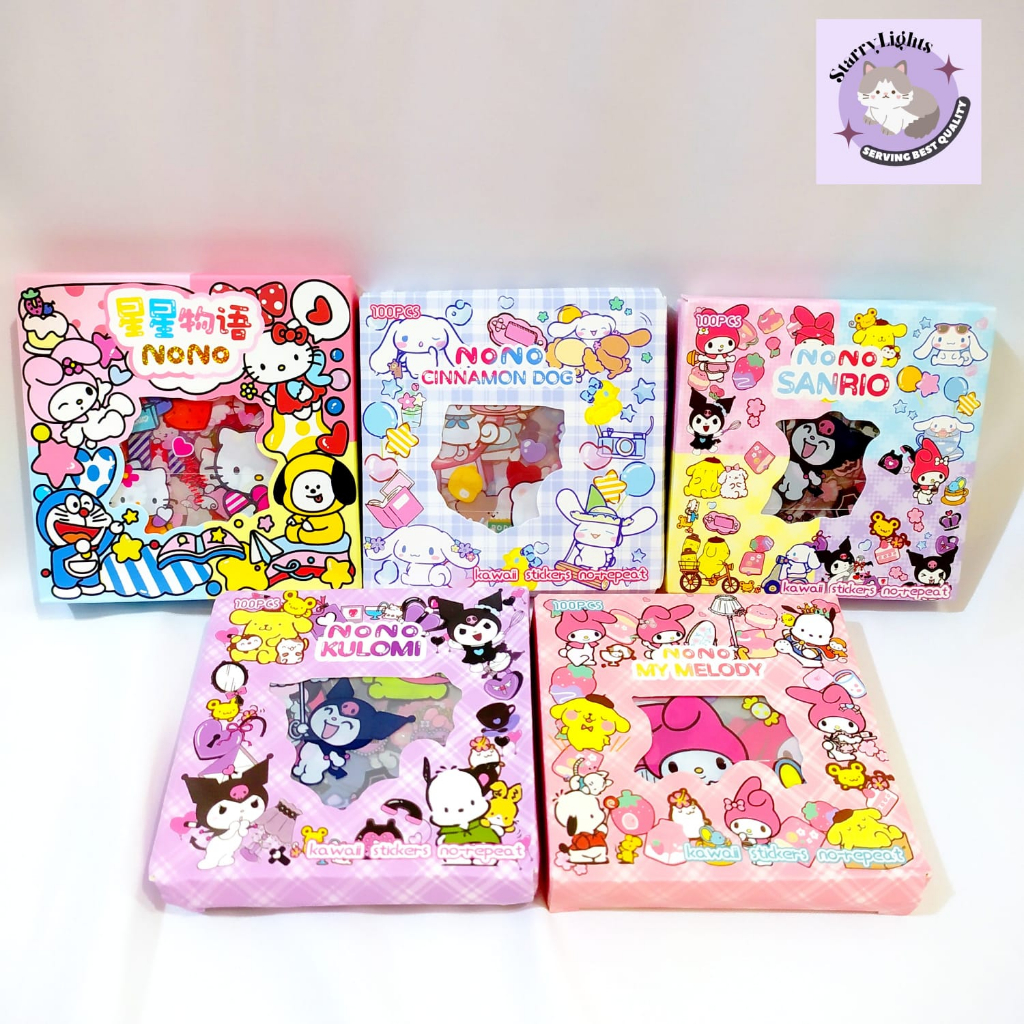 

[STL] Isi 100pcs | Stiker Nono Sanrio Characters Princess Mixue Cici Momo Soul BT21 Small Box / Waterproof Anti Air Premium Sticker