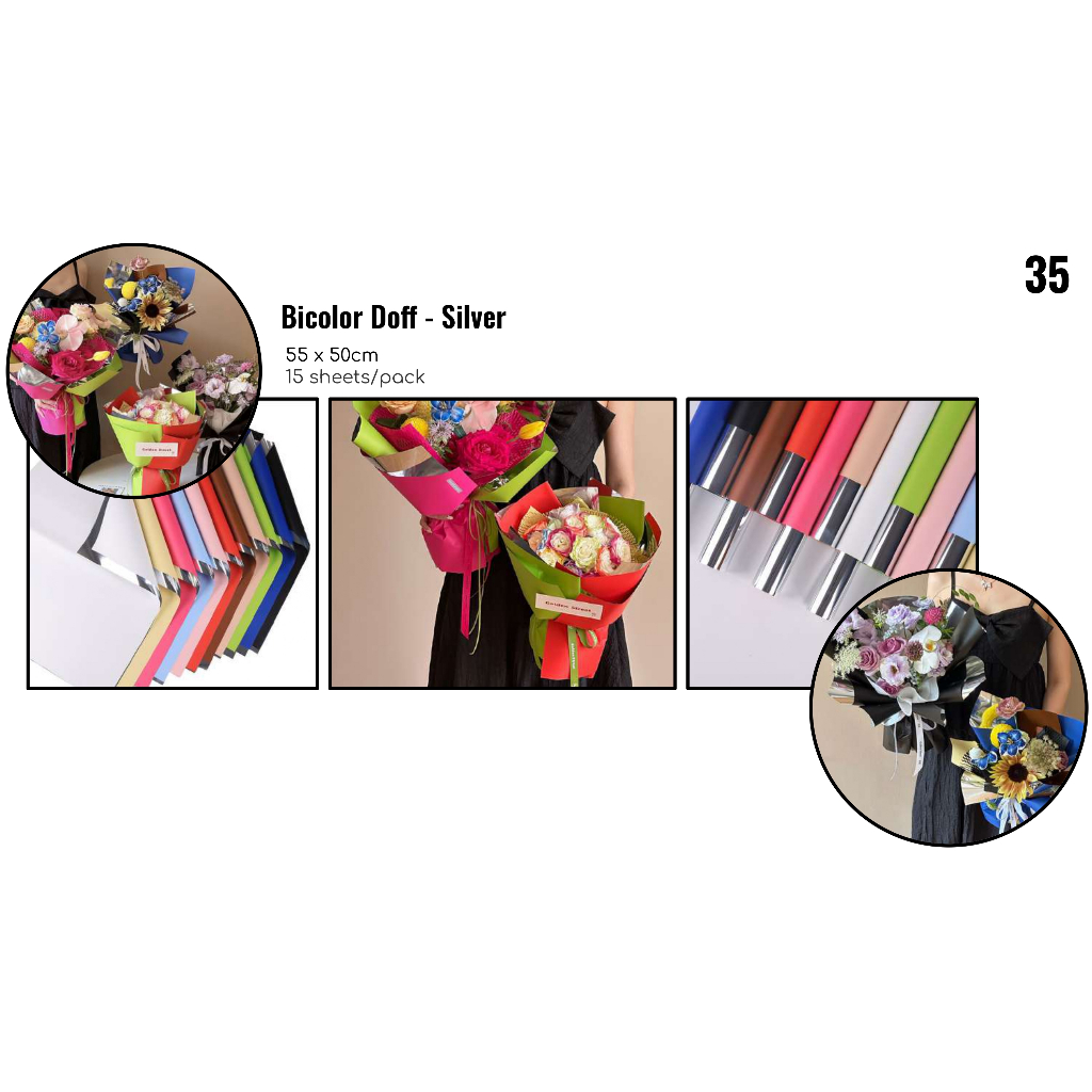 

MY Supplies - Flower Wrapping Paper Bicolor Doff Silver Cellophane Two-side Kertas Bungkus Buket Bunga Dua Sisi 1 Pack 15 Lembar