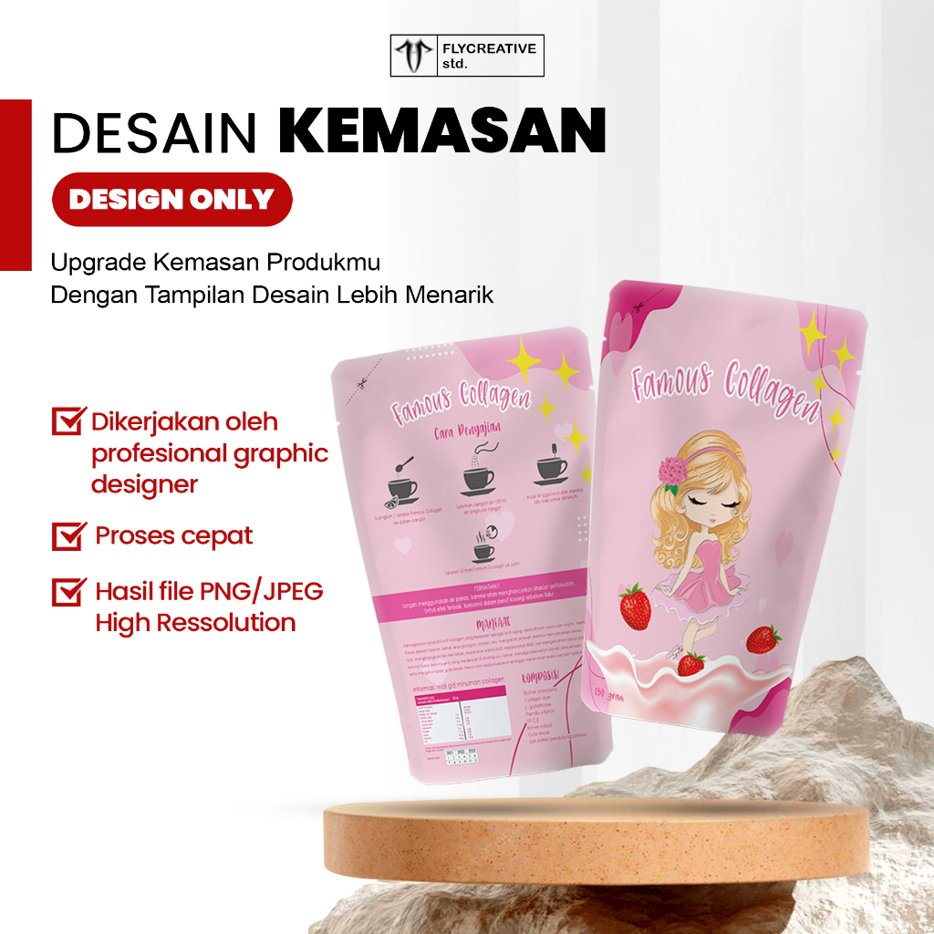 Desain Kemasan Produk Standing Pouch, box, botol, sachet
