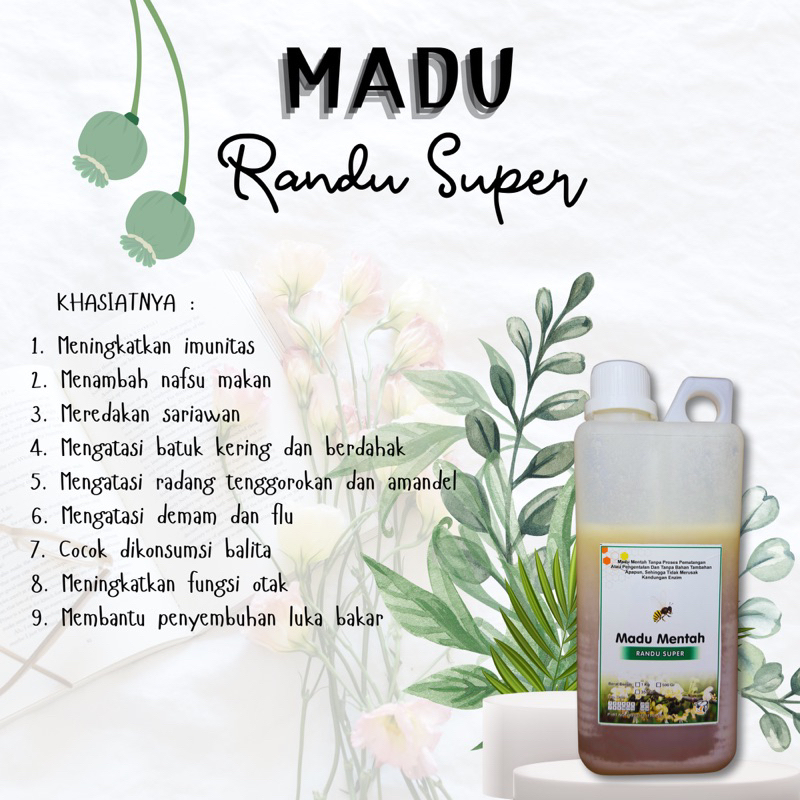 

MADU MENTAH MURNI ASLI JENIS MADU RANDU SUPER 1kg