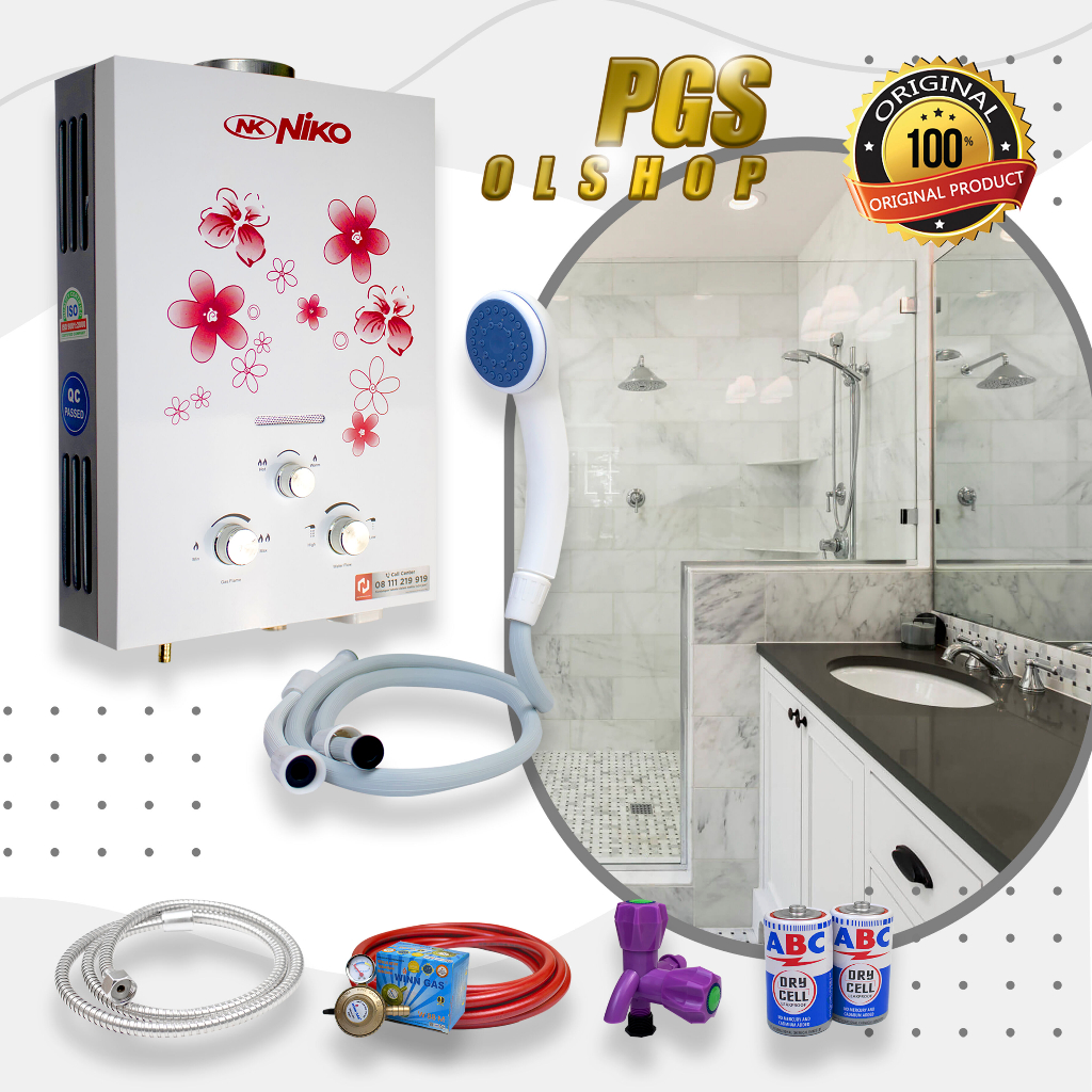 Paket Water Heater Pemanas Air Kamar Mandi Gas Niko Putih Solusi Mandi Air Hangat