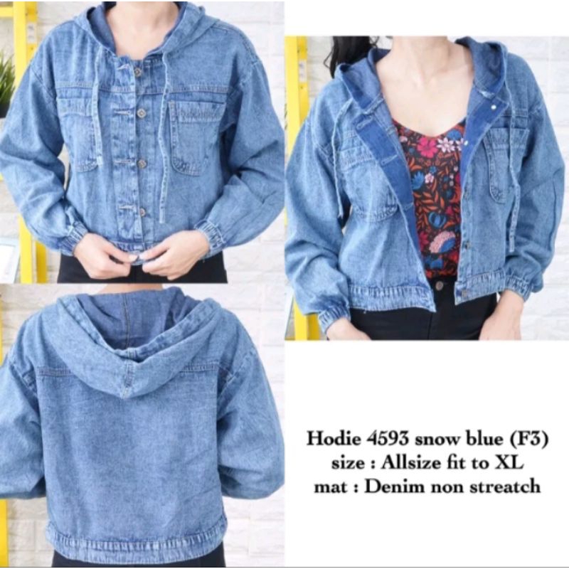 Jaket Jeans Wanita Jaket Jeans Hodie Terbaru Jaket Denim Wanita Model Topi Kekinian crop oversize