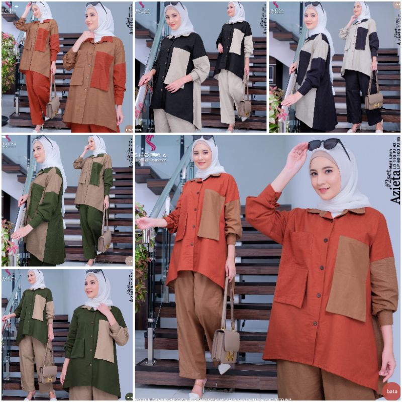 SETELAN JUMBO Original Shofiya Bigsize One Set Oversize Linen Premium Polos / Azieta