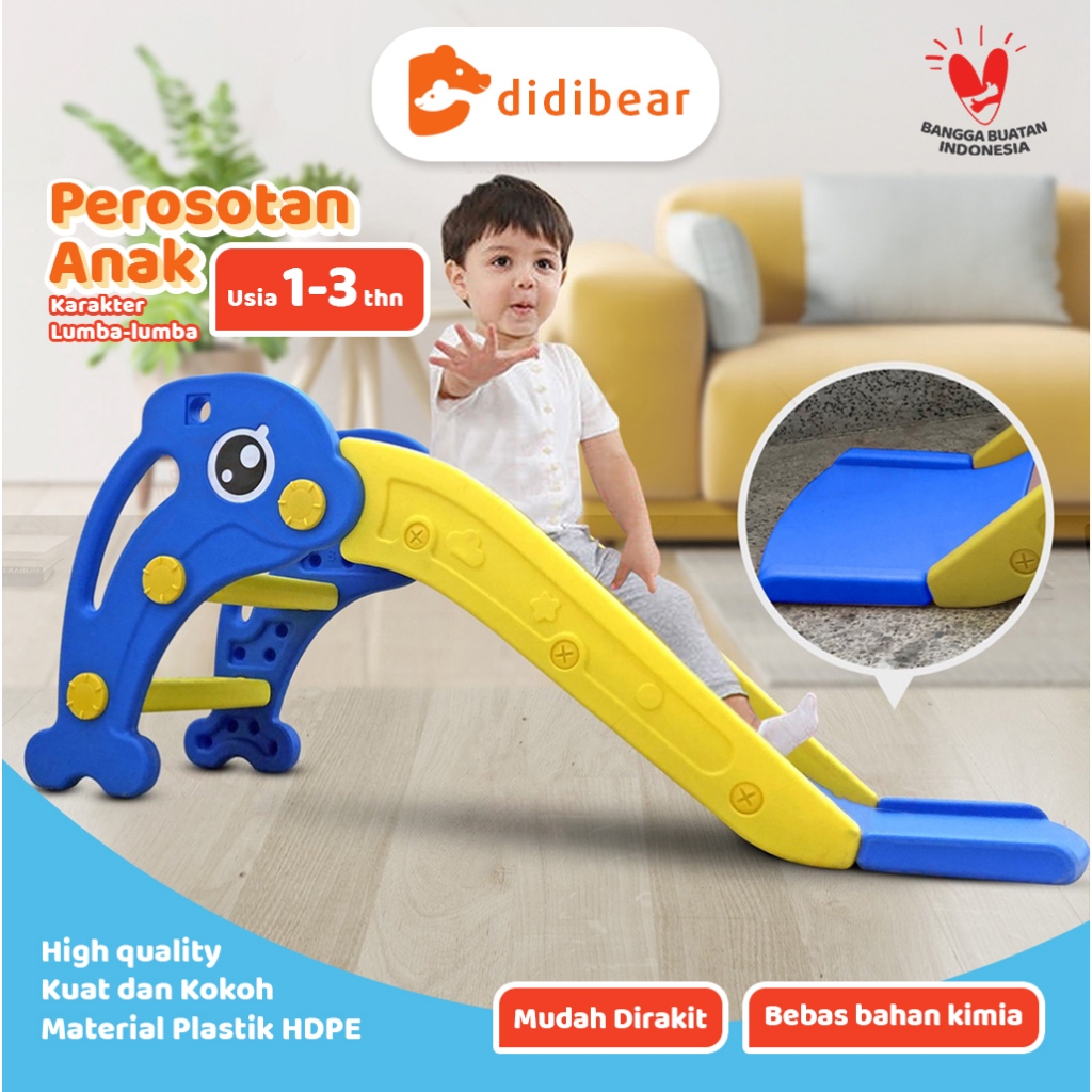 Didibear Mainan Perosotan anak Karakter Dolphin Lucu Bisa Dilipat Free Ring Basket dan Bola