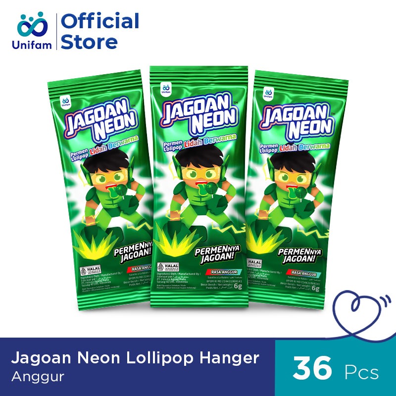 

Jagoan Neon Permen Lolipop Rasa Buah Berwarna - Fruit Candy 1 Bag (Isi 36 Pcs) @6 Gram - Anggur