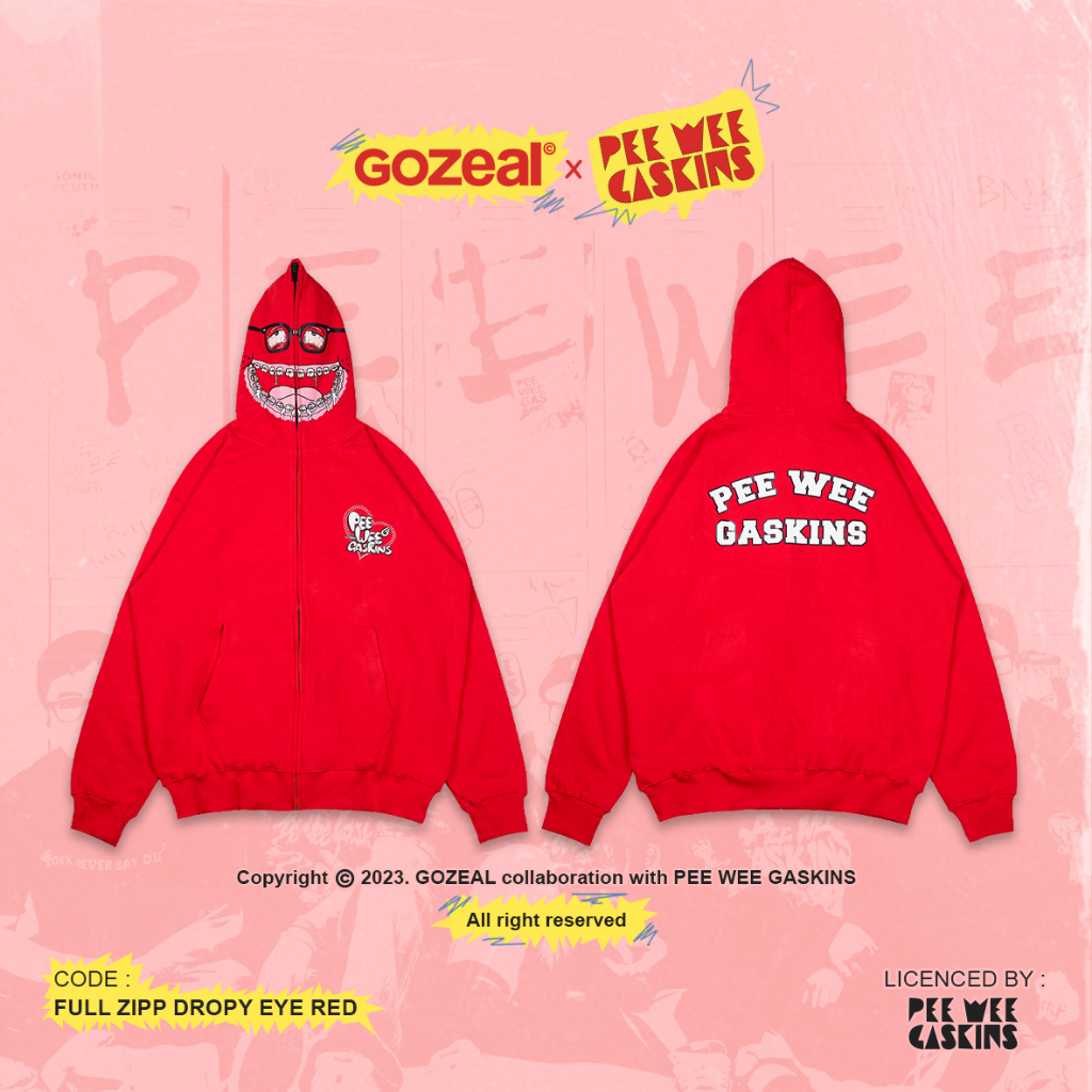 X Pee Wee Gaskins | Hoodie Full Zip | Droopy Eyes Red