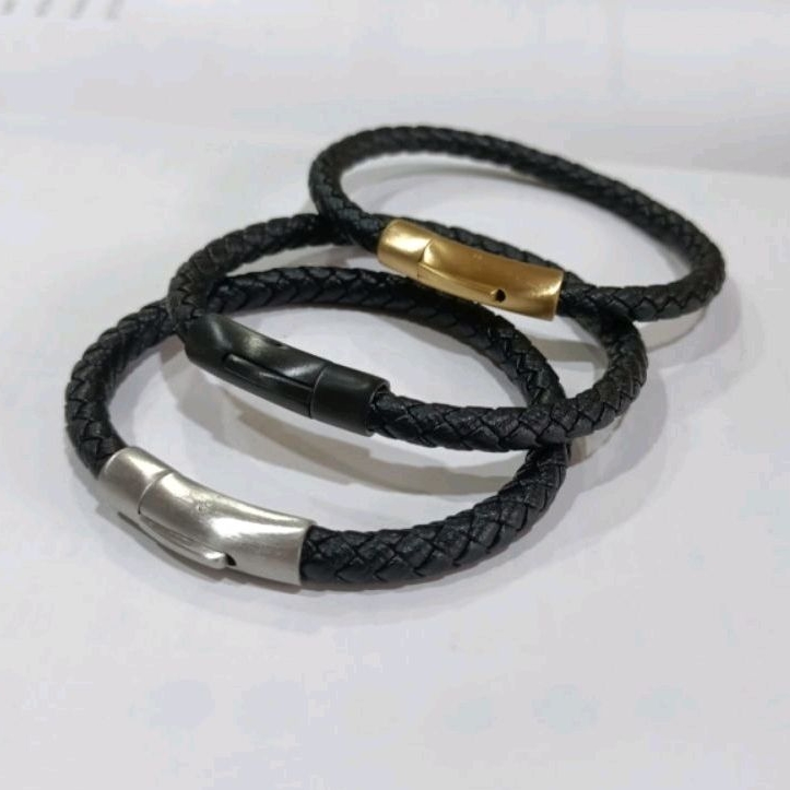 Gelang Kulit Pria Premium Leather Titanium Great Ori Quality