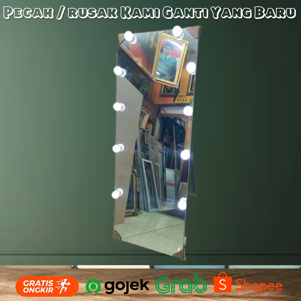 Standing Frameless Ukuran 45 x122 Full Kaca Lampu / Standing Mirror / Kaca Cermin Berdiri / Kaca Cer