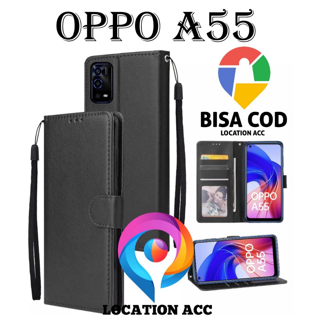 OPPO A55 FLIP LEATHER CASE PREMIUM-FLIP WALLET CASE KULIT UNTUK OPPO A55 - CASING DOMPET-FLIP COVER 
