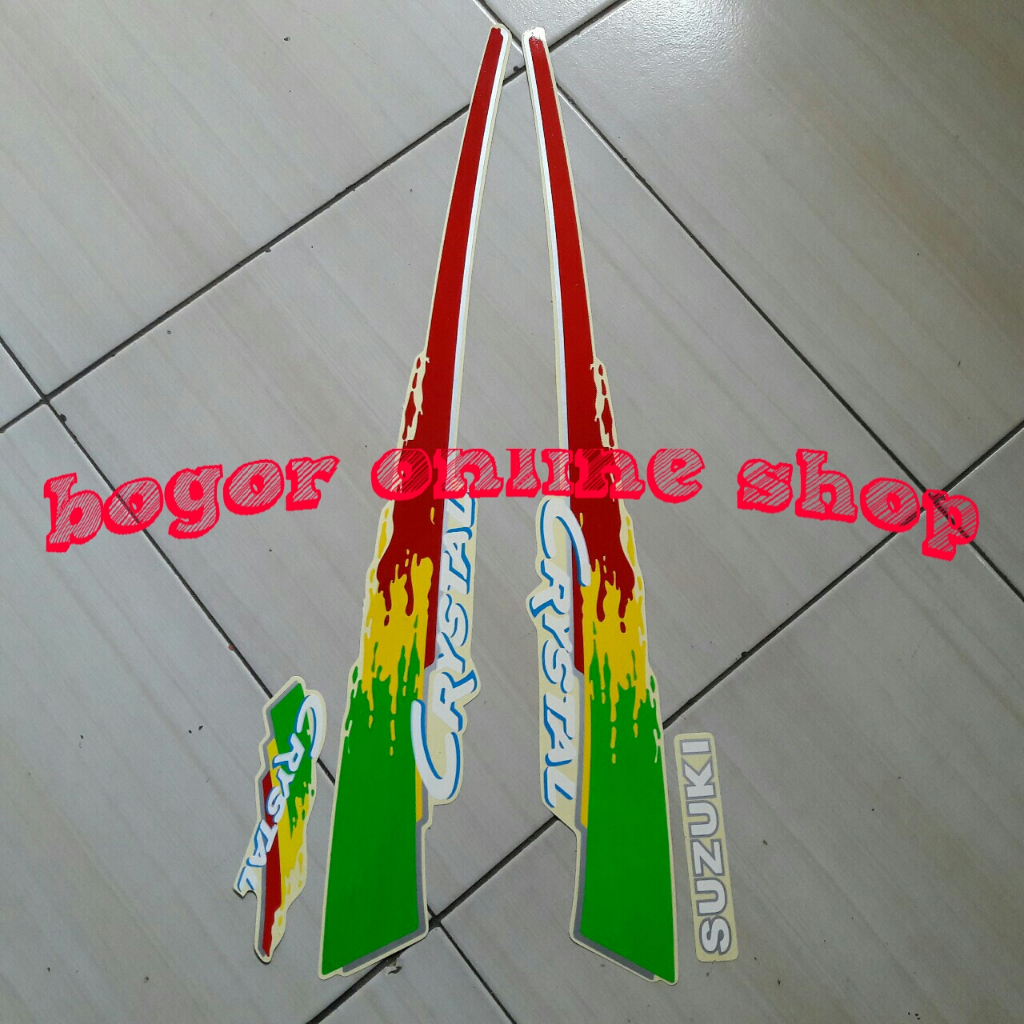 sticker striping motor suzuki crystal tune 1992 merah-hijau