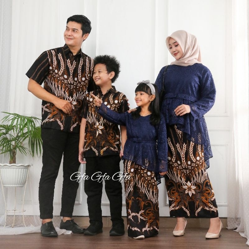 COUPLE KELUARGA KEBAYA BROKAT PINGUIN SARIMBIT BATIK KEMEJA LENGAN PENDEK JUMBO HEM ANAK KEBAYA ANAK