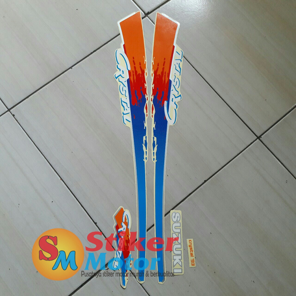 stiker motor suzuki crystal tune 1992 biru-orange