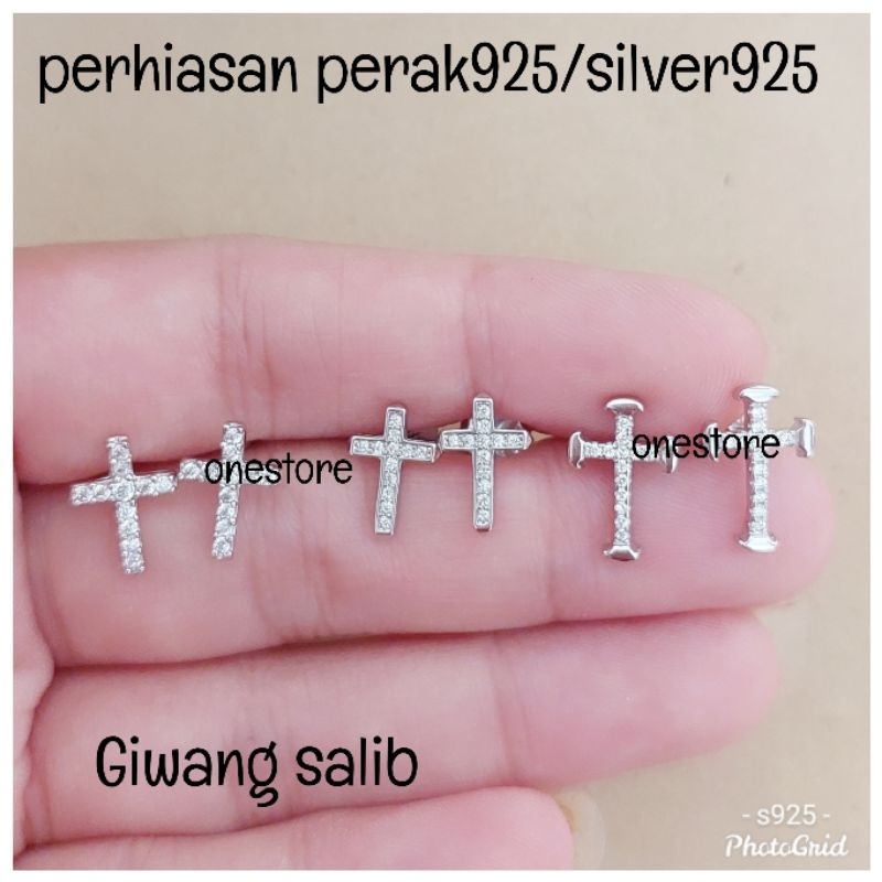 Giwang Salib Perak 925 Asli Lapis Emas Putih Giwangnew