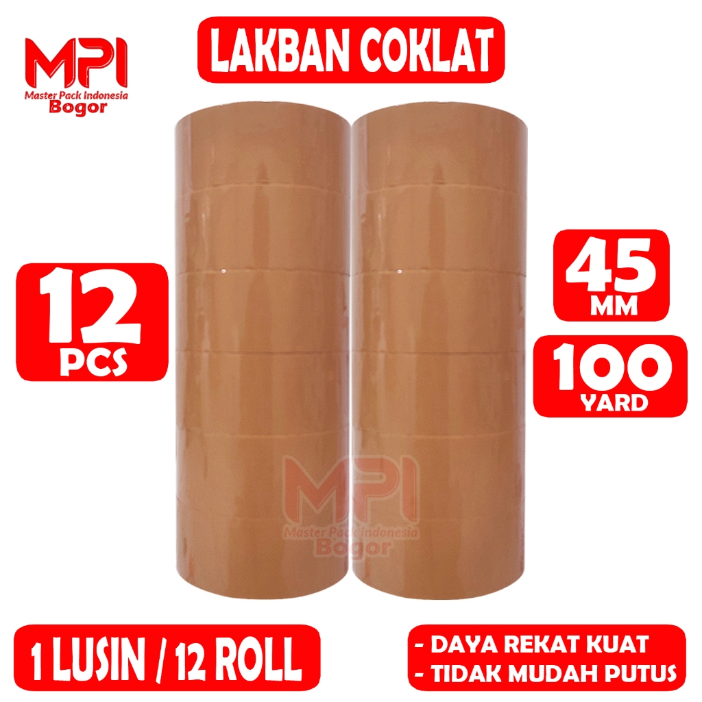 

1 LUSIN ( 12 PCS ) - Lakban Coklat MPI 45 mm x 100 yard / Lakban Packing - Master Pack Indonesia