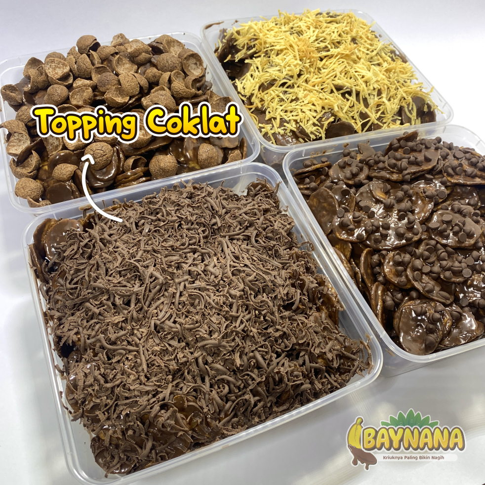 

BAYNANA 250gr Keripik Pisang Lumer Crispy Coklat Lumer Topping Almond Chocochips Melted Full Coklat