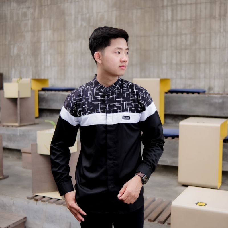 BIG PROMO BAJU KOKO EL RUMI LENGAN PANJANG PRIA DEWASA KOMBINASI BATIK MOTIF SENOPATI TERLARIS