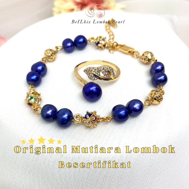 Perhiasan gelang mutiara air tawar wanita lombok asli besertifikat ori korean style