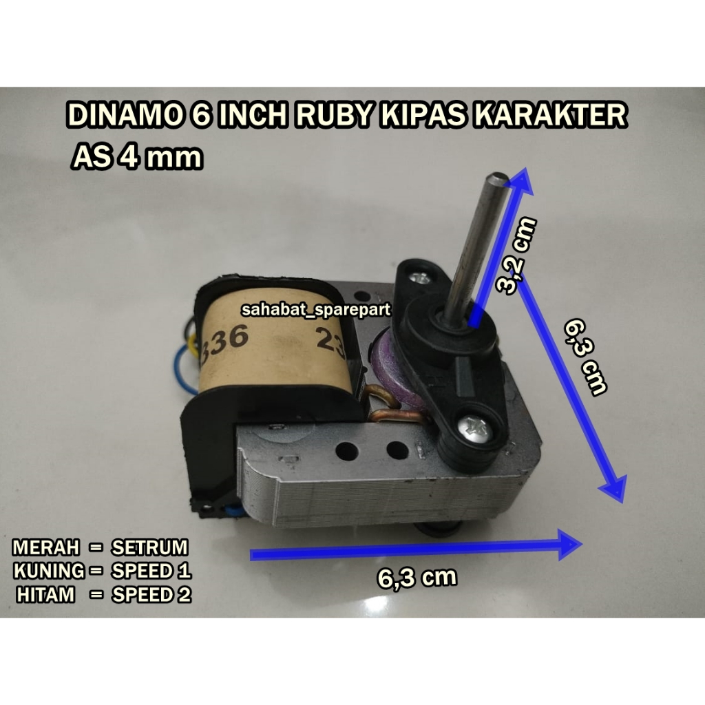 DINAMO KIPAS ANGIN 6 INCH KIPAS KARAKTER AS 4 MM