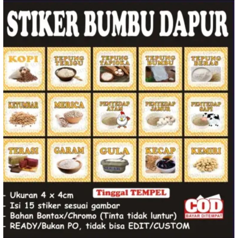 

Stiker Bumbu Dapur Waterproof Isi 15Pcs Anti Air Dan Minyak