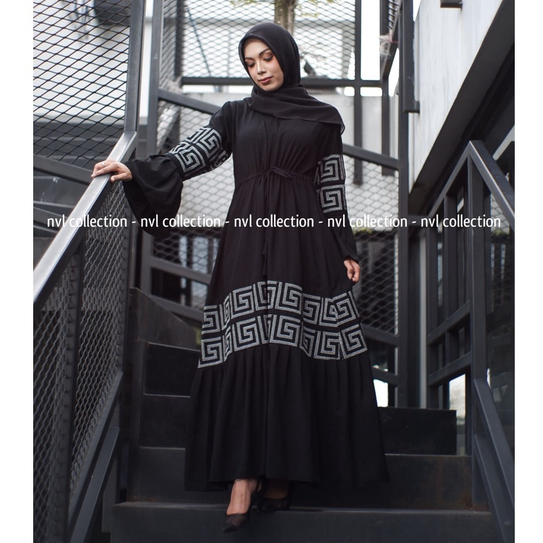 Nvl Collection Abaya Gamis Saudi Hitam Jetblack Premium Bordir Mewah - ARZETI