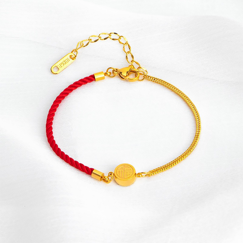 Gelang tali + rantai Wanita titanium trendy lapis emas model simple Canti elegant - Gold 908#