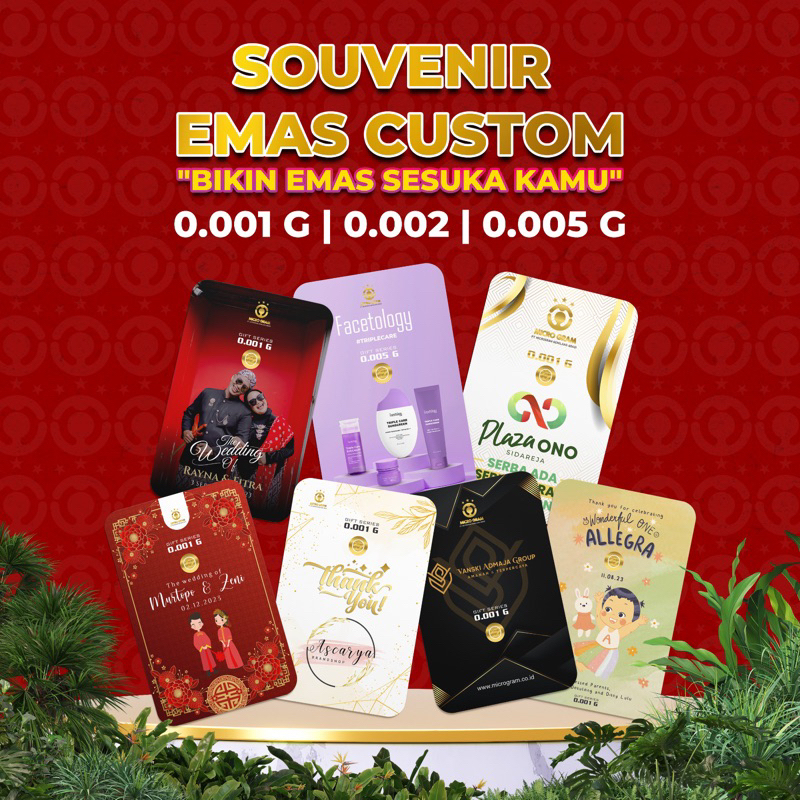 Souvenir Emas Custom Free Desain Gambar Logam Mulia 24 karat 0,001/ 0,002/0,005 Gram Mini gold Baby gold micro gram