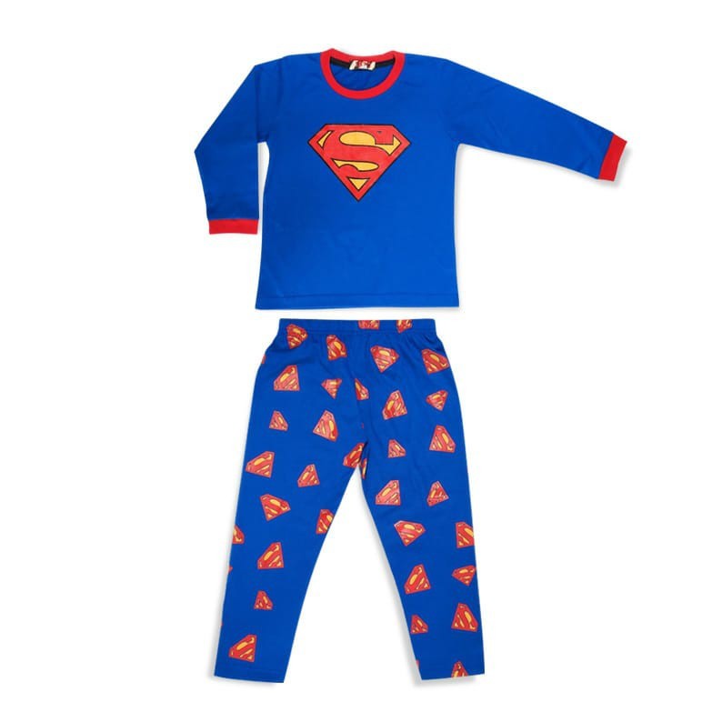 BAJU TIDUR ANAK PIYAMA BATMAN SUPERMAN LOGO FULL PRINT