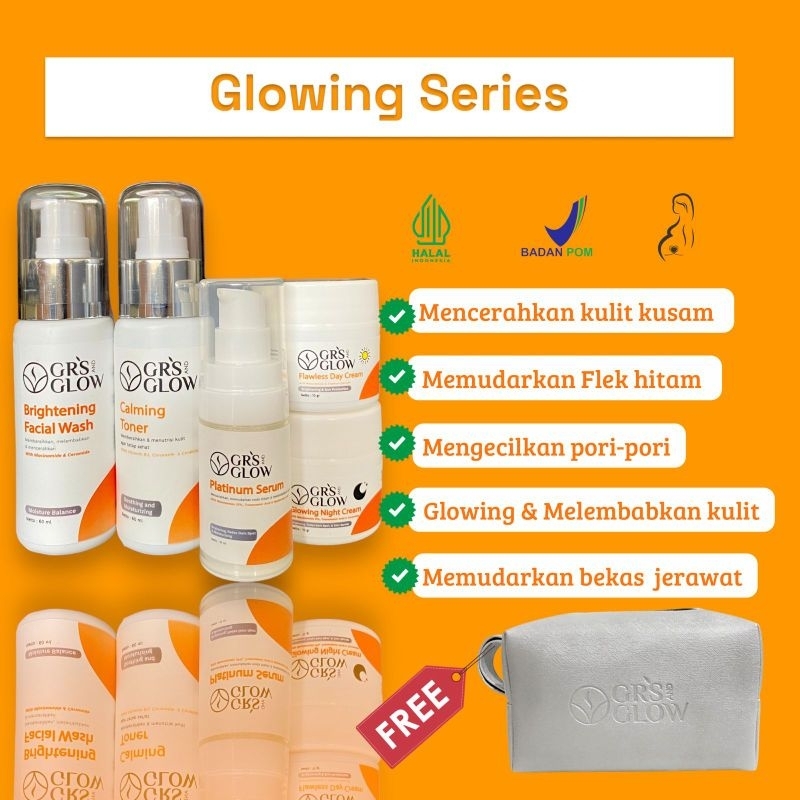 PAKET GLOWING GRS AND GLOW SKINCARE KEMASAN BARU (BRIGHTENING/KULIT NORMAL & DARKSPOT/FLEK HITAM GLO