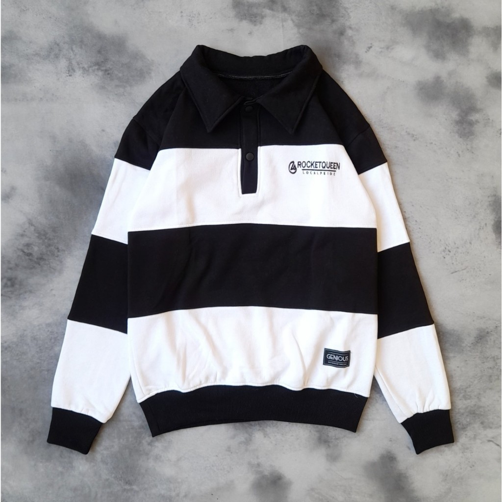 Excitus Sweater Jaket Vintage Rugby Pria Wanita Polo Shirt Katun Fleece Tebal Size M L XL Setrip Hit