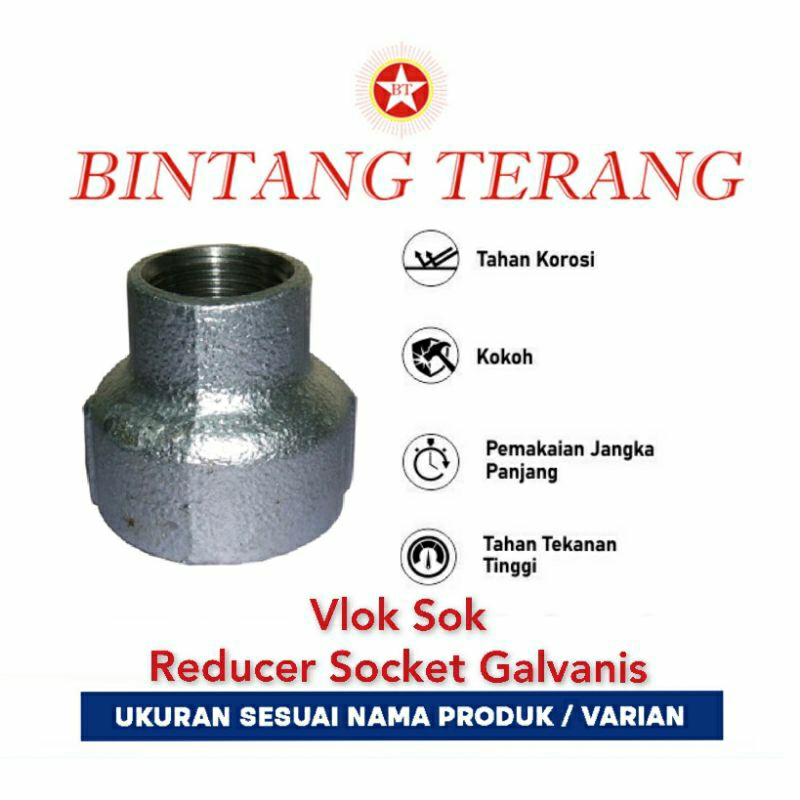 Reducer Galvanis 2 x 11/2" / Vlok Sok Galvanis / Verlop Sok / Reducer Socket Besi Galvanis / Reduser