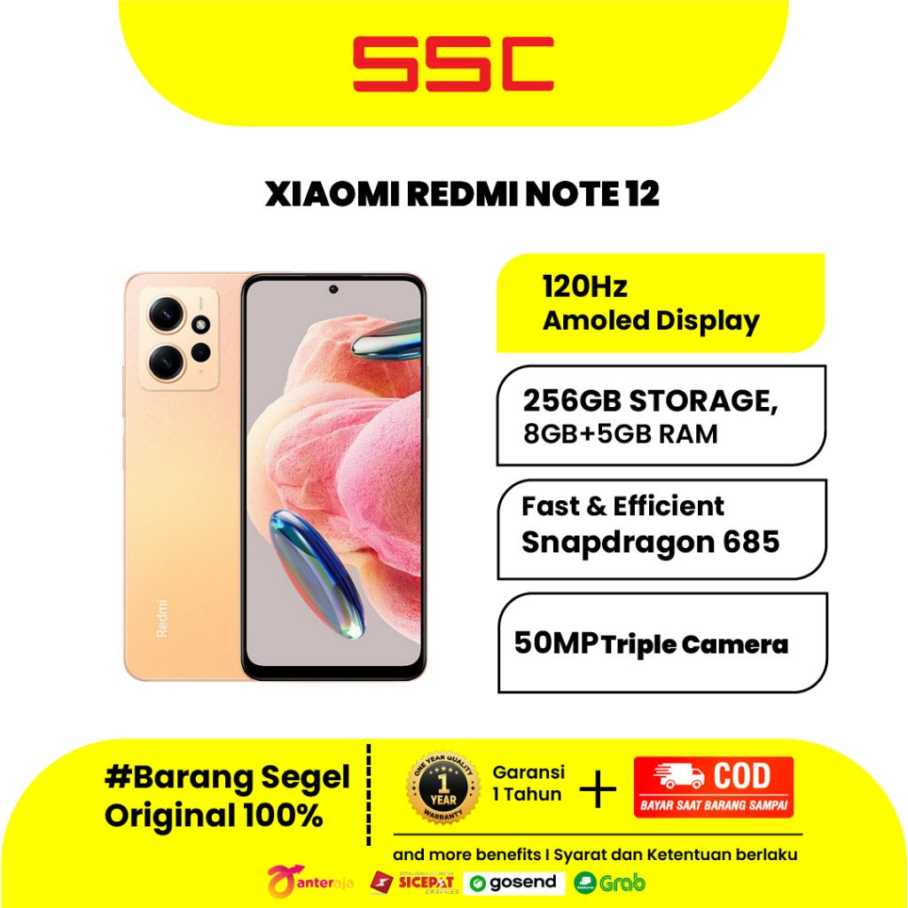 Xiaomi Redmi Note 12 8/256GB 50MP Triple Kamera 120Hz AMOLED NFC IP53 - Garansi Resmi Xiaomi Indones