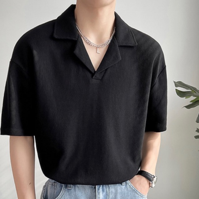 MAVEN Kemeja Pria Kerah Terbuka Lengan Pendek Trendy Korea Looks Atasan Pria Premium Kemeja Oversize