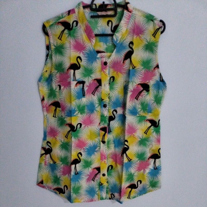 Kemeja tanpa lengan Blouse Wanita tanpa lengan Blouse Atasan Wanita Casual corak warna warni fullcol