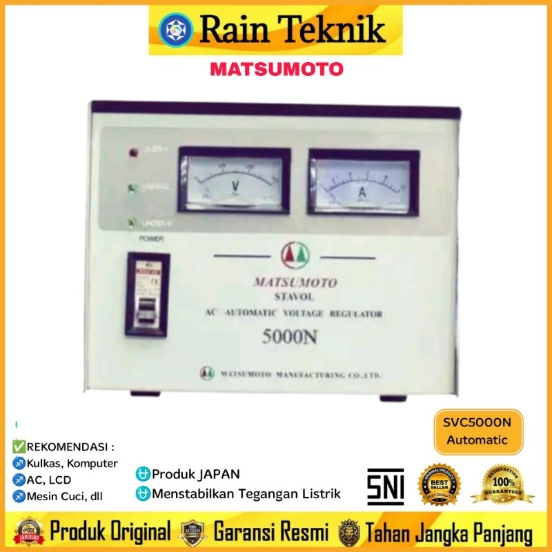 Stabilizer Stavol Matsumoto SVC5000N Automatic Voltage Regulator 5000Watt 1Phase Dinamo Tembaga / St