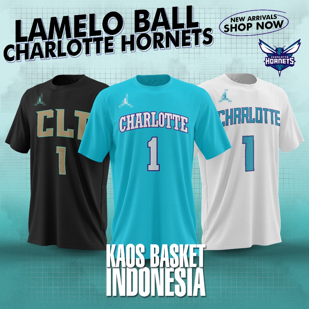 Baju Basket Pria Wanita NBA T shirt basket Kaos NO.1 Charlotte Hornets Lamelo Ball Kaos NBA Tshirt B