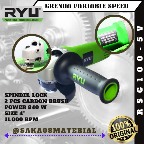 JUAL MESIN GERINDA VARIABEL SPEED 4 INCH RSG100-5V RYU ORIGINAL TERBARU / GRENDA TANGAN KONTROL SPEE