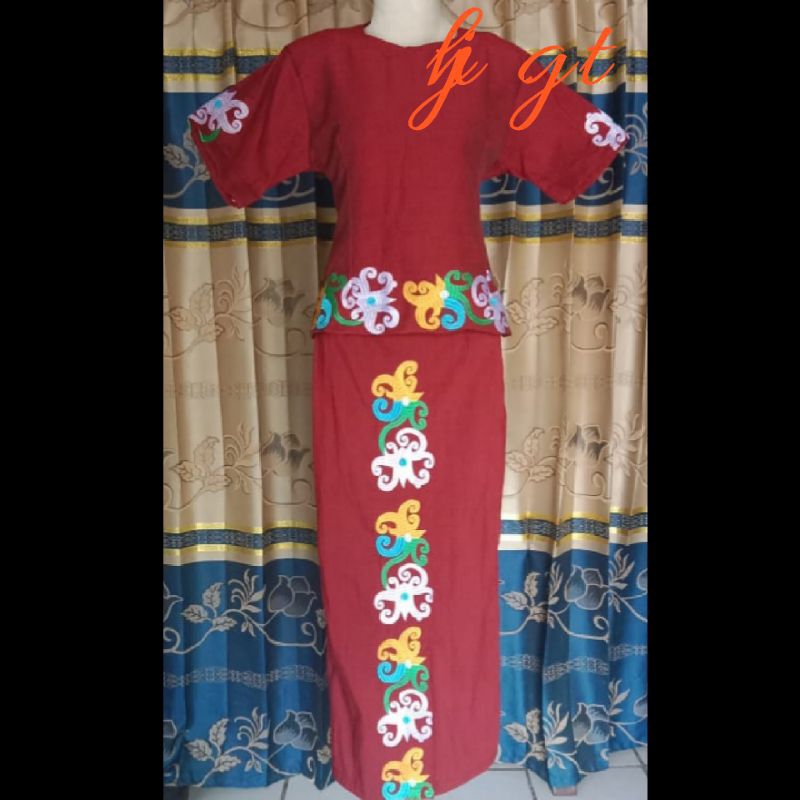 BAJU SETELAN MOTIF ADAT KALIMANTAN  MOTIF CUMI BLUS PENDEK SETELAN ROK MOTIF CUMI KUALITAS PREMIUM