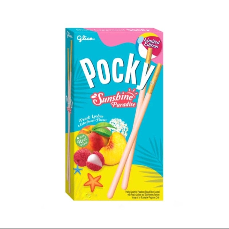 

Pocky Summer Paradise Peach Lychee and Elderflowers 29 gr Limited Edition