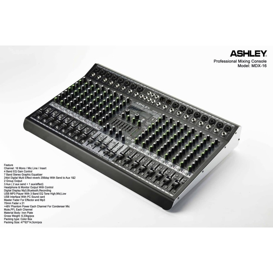 Mixer USB 16 channel Ashley New MDX16 MDX Reverb Digital Equalizer Soundcard Recording PC Original