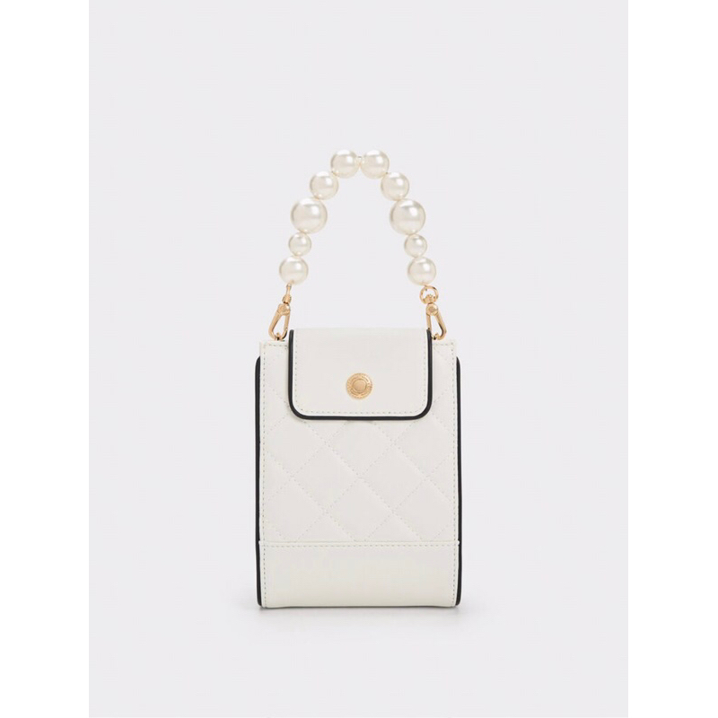 Ck/Charles & Keith Pouch Beaded Handle Quilted Original